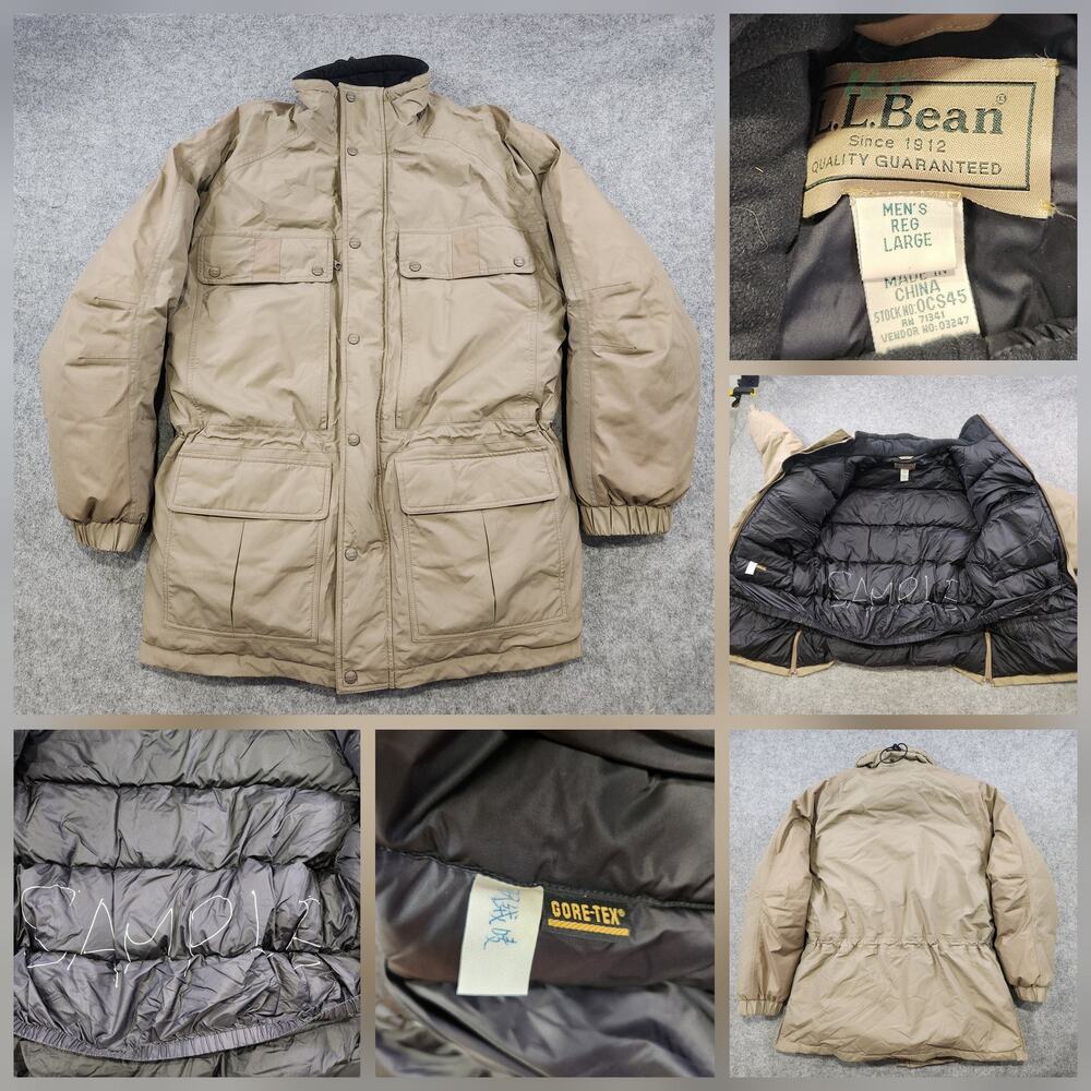 LL Bean SAMPLE Jacket Mens Large Tan Gore Tex Parka Insulated Goose Down Coat